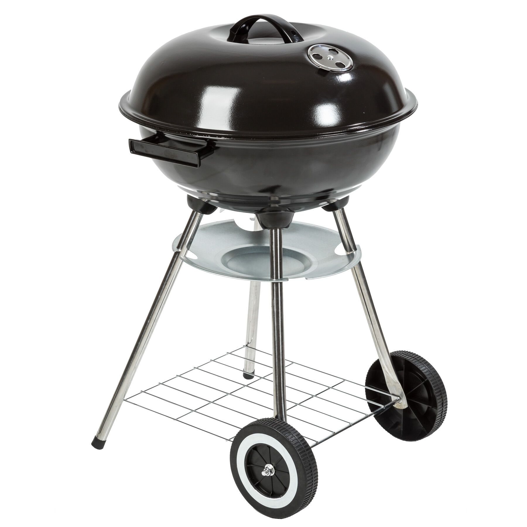 tectake Kullgrill 41,5 cm diameter, galvanisert med hjul - brun