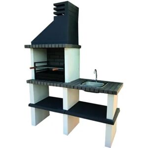 Nesh BBQ PARTNER - Churrasqueira com lava-louça, produzida em tijolo cinza e betão, betão pintado de branco e preto - 150x57x209cm