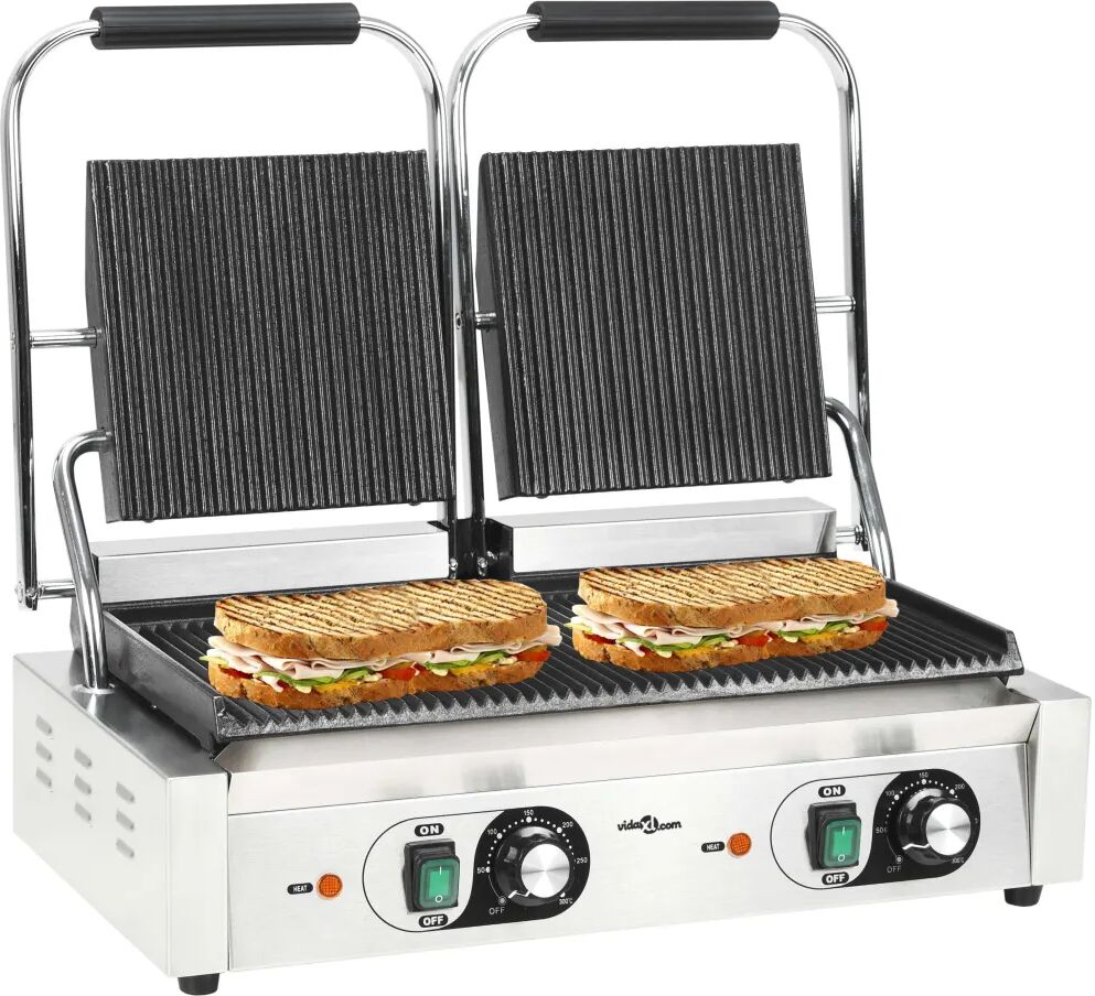 vidaXL Grill Panini dublu cu striații, 58 x 41 x 19 cm, 3600 W