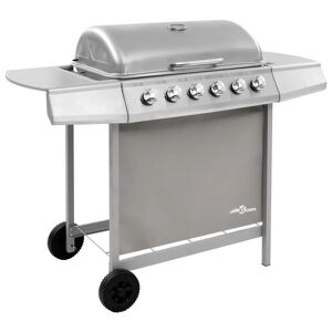 vidaXL 63.5cm 6-Burner Natural Gas Barbecue Grill with Side Shelf gray 98.0 H x 102.0 W x 55.0 D cm