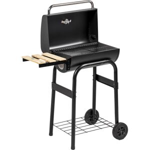 Outsunny Outdoor Wheeled Charcoal Barbecue Grill Trolley with Shelves, Black