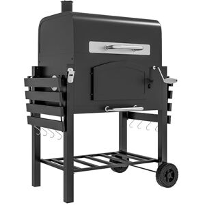 Outsunny Charcoal Grill BBQ Trolley with Adjustable Charcoal Height, Charcoal Stove for Pot, Garden Smoker Barbecue with Folding Shelves, Thermometer on Lid, Bottle Opener, and Wheels