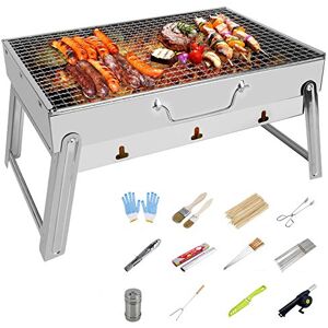 CCKUYT Stainless Steel BBQ Barbecue Grill, Portable Folding Charcoal BBQ Grill Table Barbecue Smoker Grill Desk Tabletop Barbecue Tool Kits for Outdoor Garden Camping Travel Hik