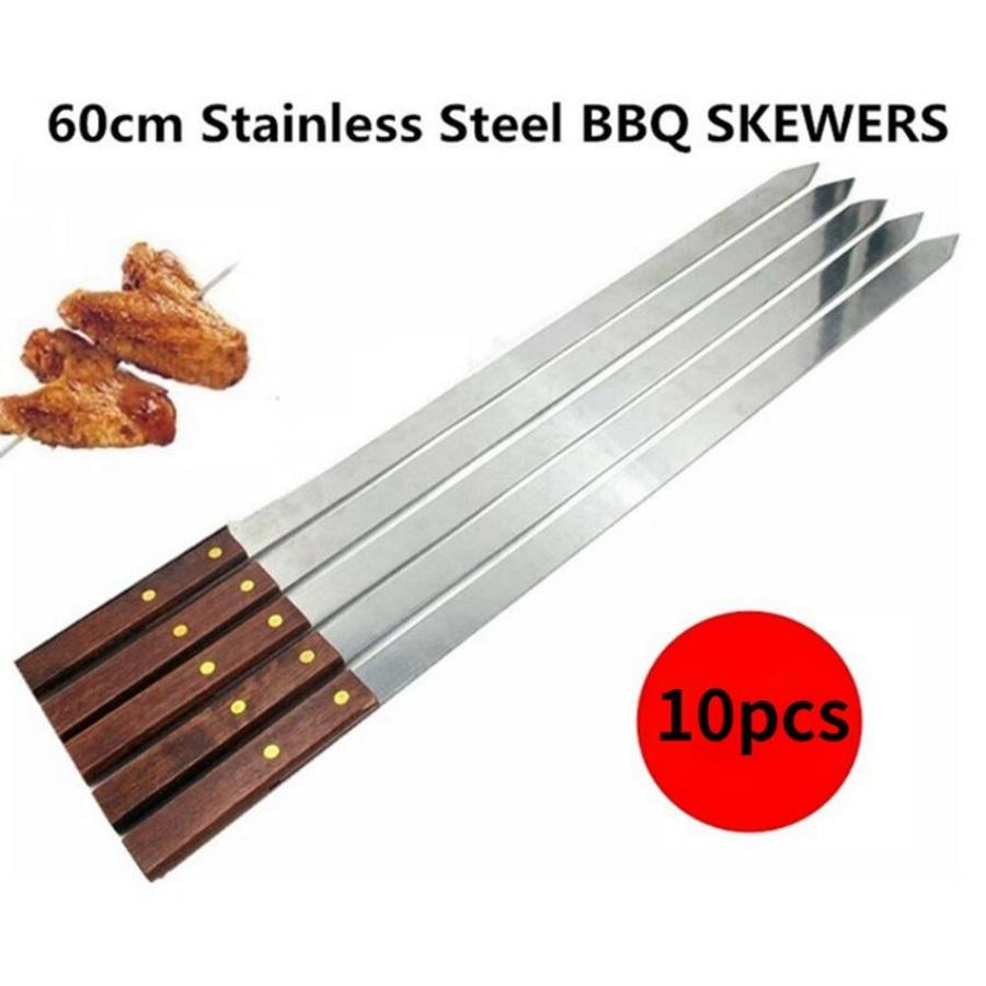 Allison Trading Stainless Steel Barbecue Flat Stick Large String Barbecue Stick Wood Handle Barbecue Stick Stainless Steel Barbecue Flat Stick