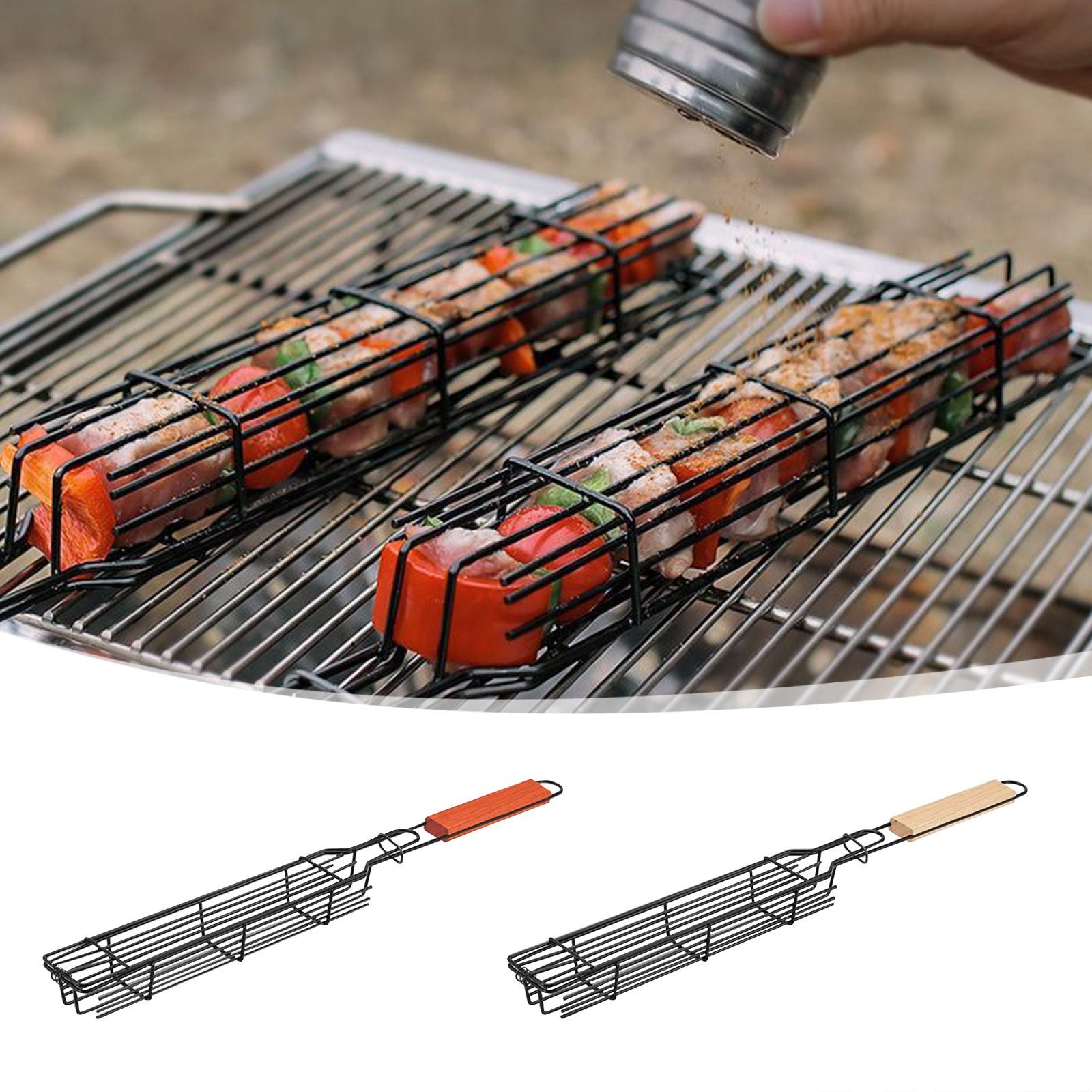 Polar Bear Outdoor Wooden Handle Barbecue CageCamping Meat And Vegetable Barbecue Grill Net RackPicnic Grilling ToolsCharcoal Sausage Racks