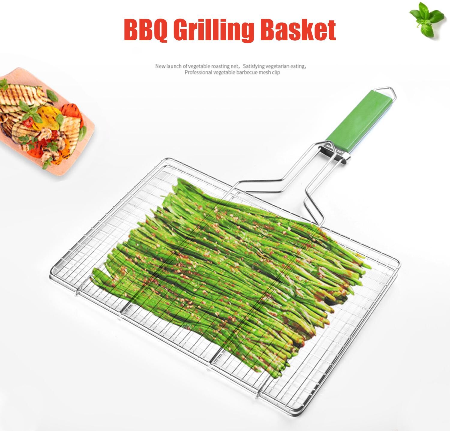 TOMTOP JMS Grilling Basket Non-Stick Barbecue Basket Heavy Duty BBQ Tools Grill Basket for Meats Fish