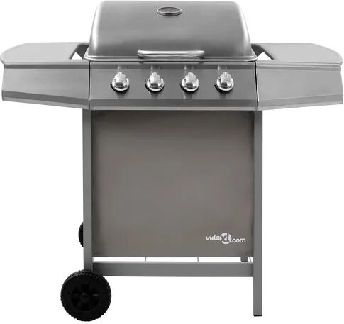 vidaXL 48.5cm 4-Burner Natural Gas Barbecue Grill with Side Shelf vidaXL Finish: Silver  - Size: 58 cm H x 46 cm W x 46 cm D