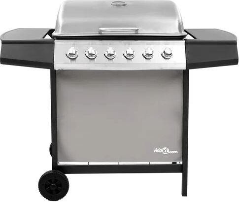 vidaXL 63.5cm 6-Burner Natural Gas Barbecue Grill with Side Shelf vidaXL Finish: Black/Silver  - Size: 58 cm H x 46 cm W x 46 cm D