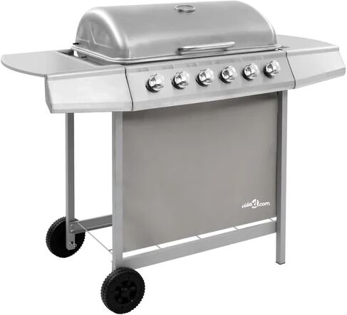 vidaXL 63.5cm 6-Burner Natural Gas Barbecue Grill with Side Shelf vidaXL Finish: Silver  - Size: 96cm H X 107cm W X 55cm D