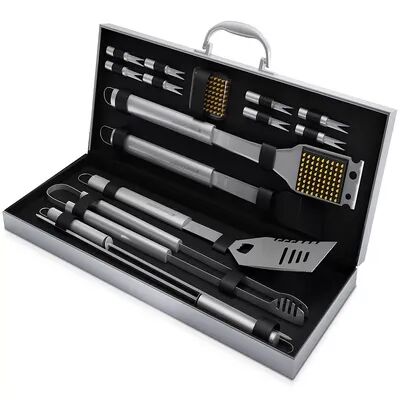 Home-Complete 16-pc. BBQ Grill Accessories Set with Aluminum Case, Black