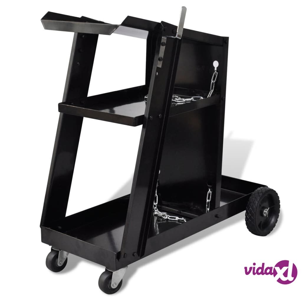 vidaXL Welding Cart Black Trolley with 3 Shelves Workshop Organiser