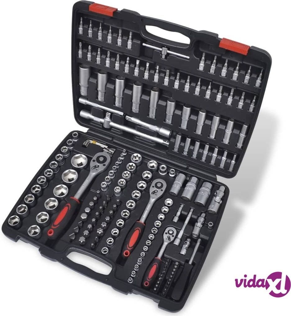 vidaXL 193pcs 1/4" & 3/8" & 1/2" Drive Socket Bit Set w/ Ratchet Tool Set