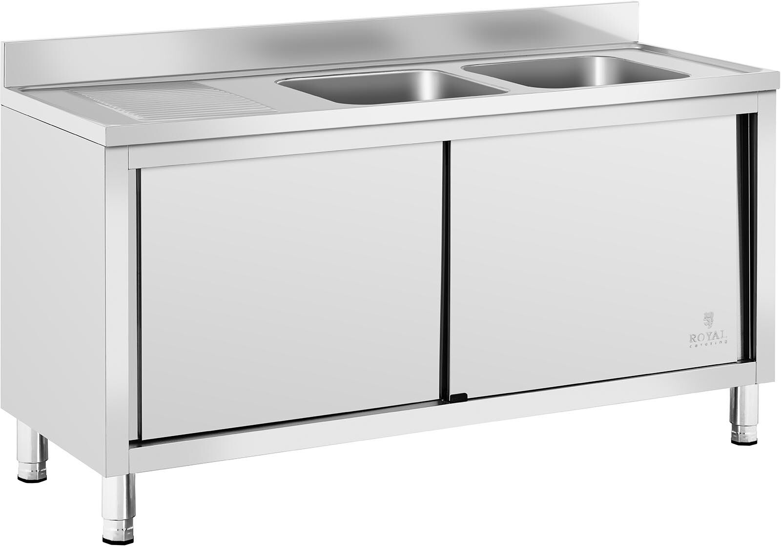 Royal Catering Plonge inox sur meuble - 2 bacs - Royal Catering - Acier inoxydable - 400 x 400 x 250 mm RC-IKS03