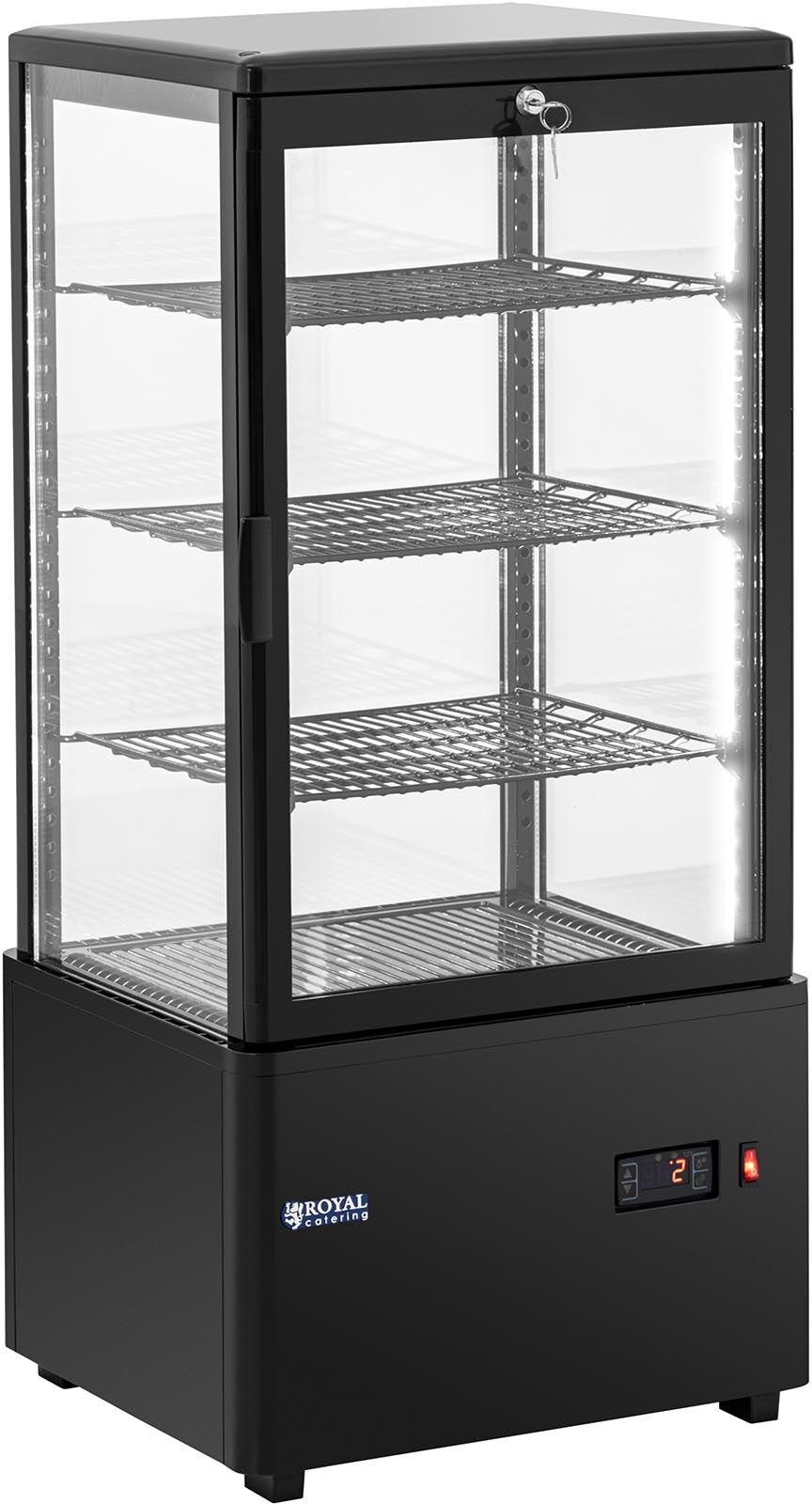 Royal Catering Vitrine réfrigérée - 78 l - Royal Catering - 4 niveaux - Noir - Verrouillable RCCC-78-BT