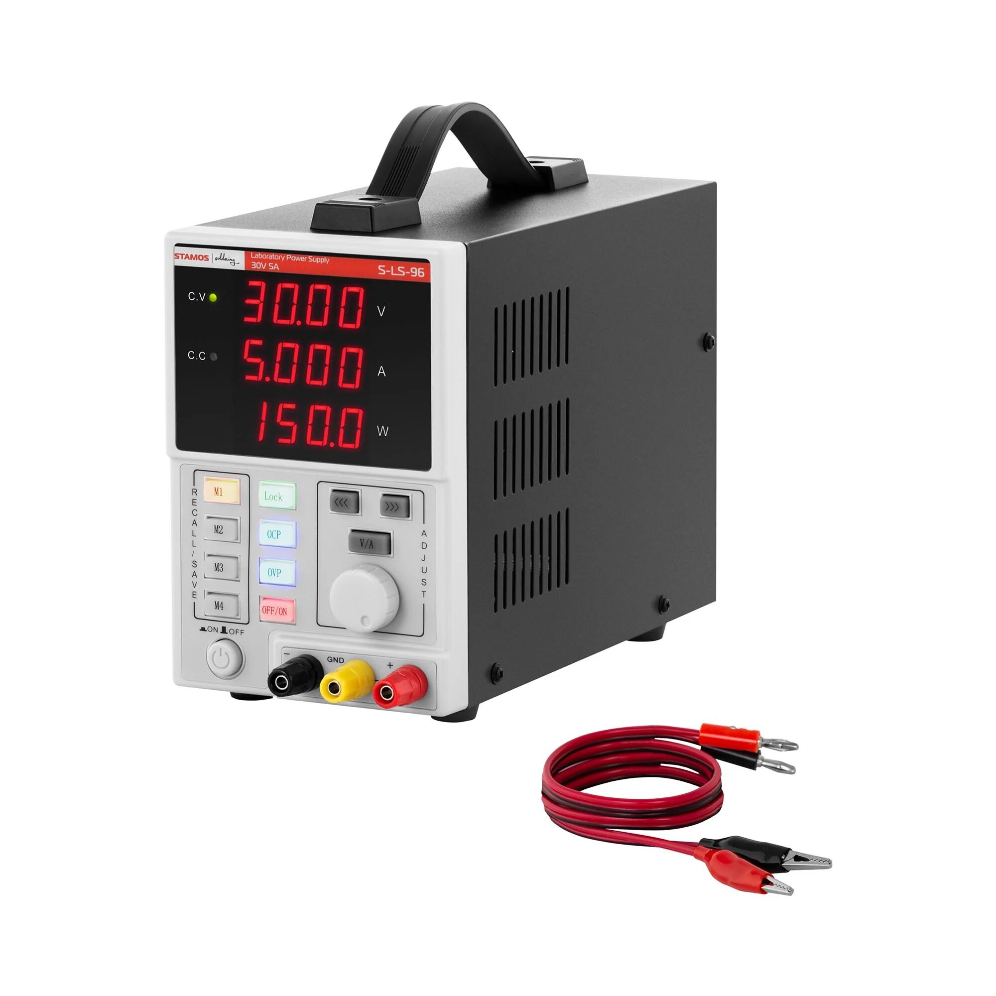 Stamos Soldering Alimentation de laboratoire - 0 - 30 V - 0 - 5 A CC - 150 W - 4 espaces de sauvegarde – Écran LED à 4 chiffres S-LS-96