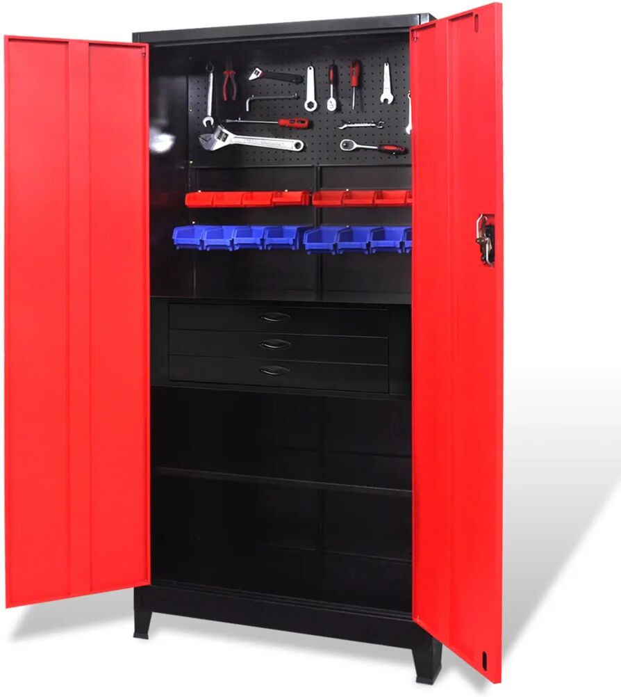 vidaXL Armoire avec coffre à outils Acier 90x40x180 cm Rouge et noir