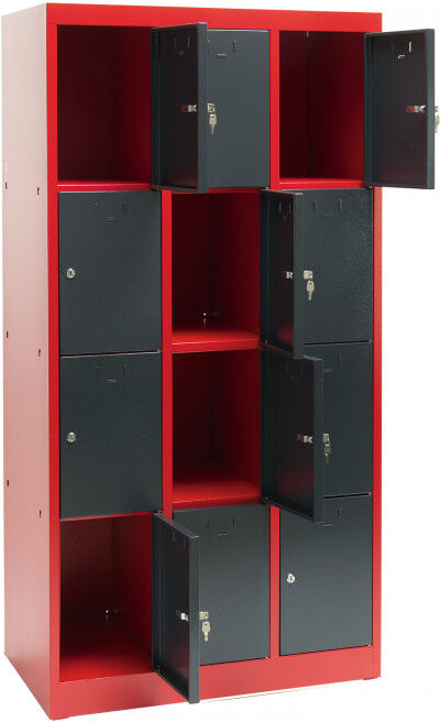 Dema Armoire 12 casiers - collectivités - atelier - école -Rouge/Gris