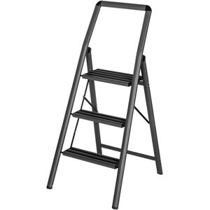 WENKO Trittleiter »Compact«, leicht und rutschfest, standfester Aluminium mit... grau/schwarz  B/H/L: 48 cm x 114,5 cm x 6 cm