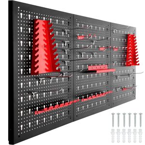 tectake Werkzeuglochwand mit 25 Haken und Halterungen 120x2x60cm - schwarz/rot