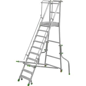 kaiserkraft Mobile Alu-Podesttreppe, klappbar, mit gerieften Aluminiumstufen, 10 Stufen inkl. Plattform