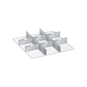 LISTA Einteilungs-Set für Schubladenmaße 459 x 459 mm, Aluminium, 2 Schlitzwände, 6 Trennbleche, Fronthöhe 300 mm