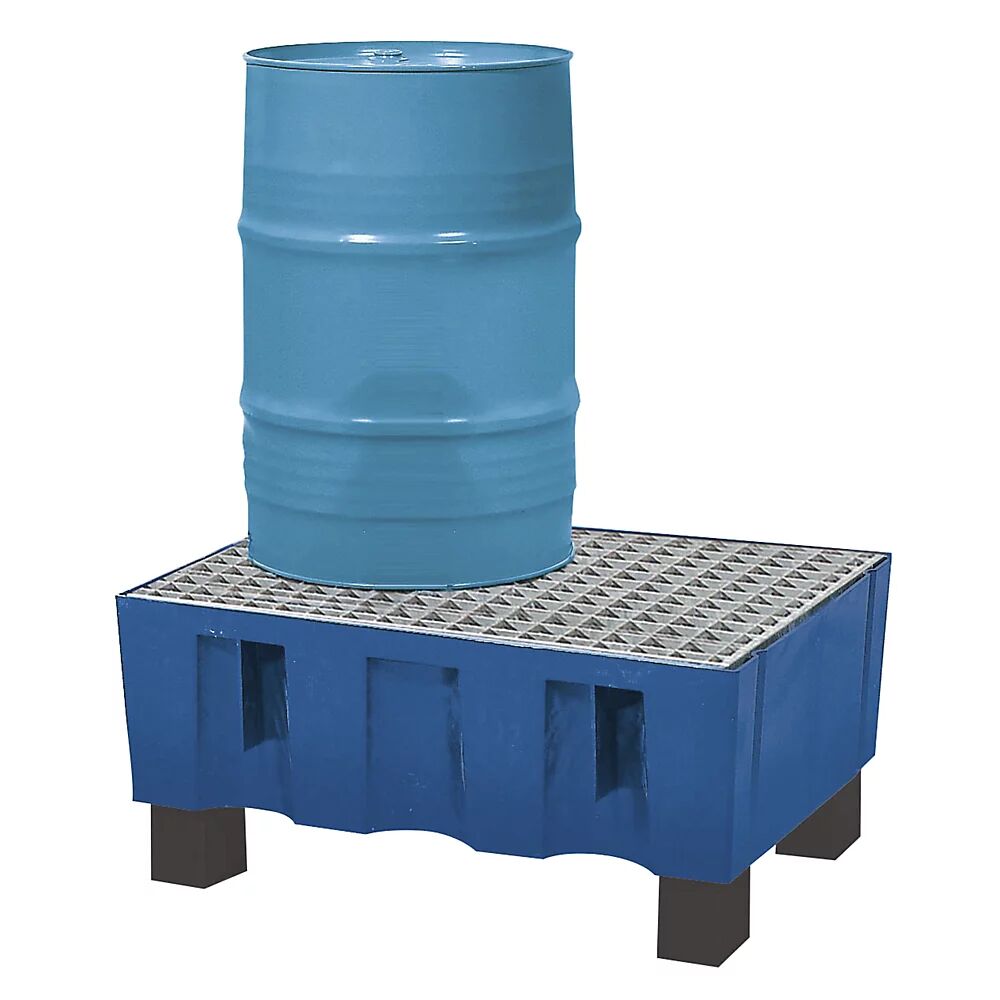 asecos PE-Auffangwanne für 60-Liter-Fässer Auffangvolumen 60 l, mit vier Füßen mit verzinktem Gitterrost