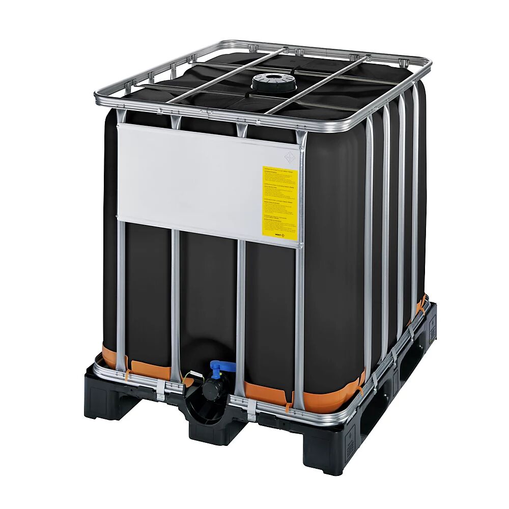 IBC-Container mit UV-Schutz, UN-Zulassung Containerfarbe Schwarz auf Kunststoffpalette