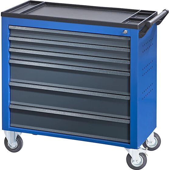 QUIPO Werkstattwagen JUMBO mit 6 durchgehenden Schubladen HxBxT 935 x 900 x 460 mm, enzianblau