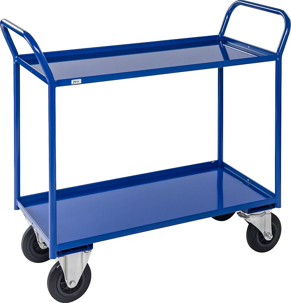 Kongamek Tischwagen KM41 2 Etagen mit Aufkantung, LxBxH 1070 x 550 x 1000 mm blau, 2 Lenk- und 2 Bockrollen