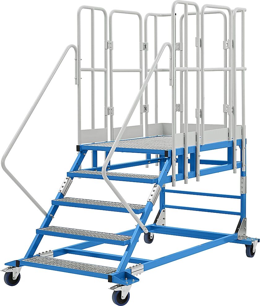 EUROKRAFTpro Plattformtreppe XXL mit Gitterrosteinlagen, Plattformgröße 810 x 1250 mm 5 Stufen