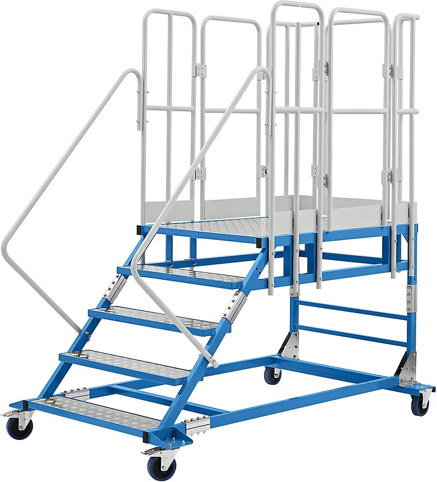 EUROKRAFTpro Plattformtreppe XXL mit Aluminiumeinlagen, Plattformgröße 810 x 1250 mm 5 Stufen