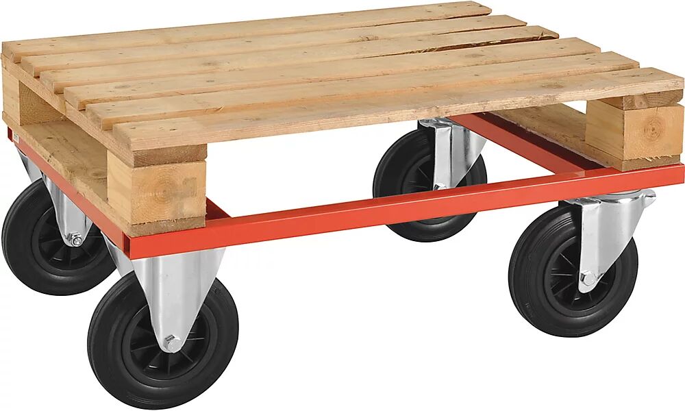 Kongamek Paletten-Fahrgestell KM217 LxBxH 800 x 600 x 270 mm rot, 2 Lenk- und 2 Bockrollen