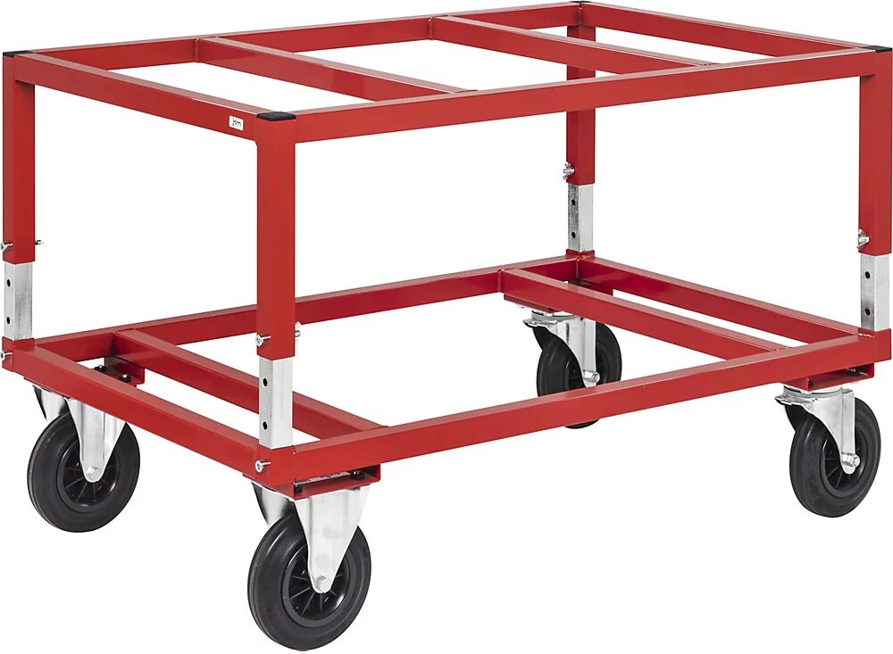 Kongamek Paletten-Fahrgestell KM222 LxBxH 1200 x 800 x 655 - 830 mm rot, 2 Lenkrollen mit Stopp, 2 Bockrollen, ab 5 Stk