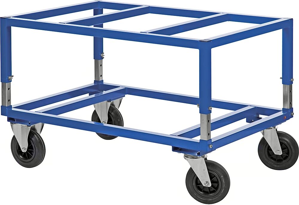 Kongamek Paletten-Fahrgestell KM222 LxBxH 1200 x 800 x 655 - 830 mm blau, 2 Lenk- und 2 Bockrollen, ab 5 Stk