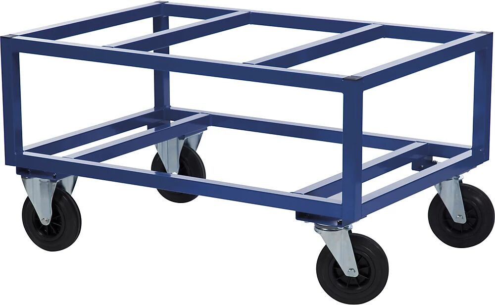 Kongamek Paletten-Fahrgestell KM221 LxBxH 1200 x 1000 x 650 mm blau, 2 Lenkrollen mit Stopp, 2 Bockrollen, ab 5 Stk