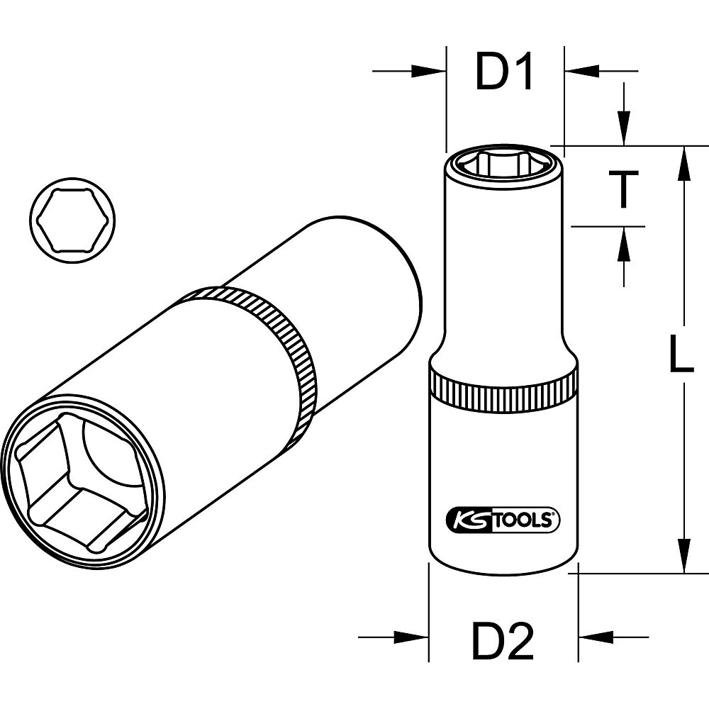 KS Tools 1/2'' Sechskant-Stecknuss lang metrisch 25 mm