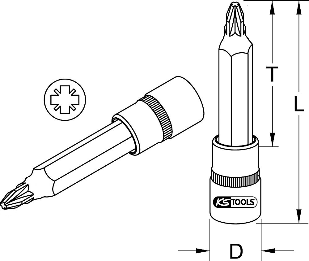 KS Tools 1/2'' Bit-Stecknuss lang Durchmesser 21 mm PZ 2