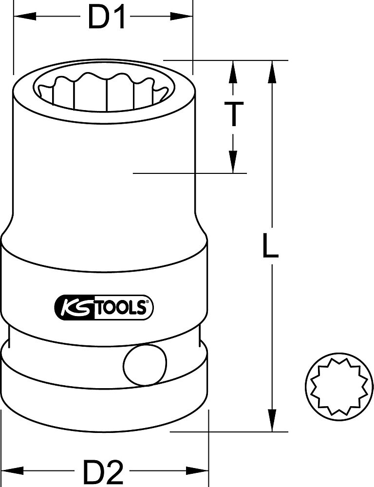 KS Tools 3/8'' Kraft-Stecknuss kurz 12-Kant 20 mm