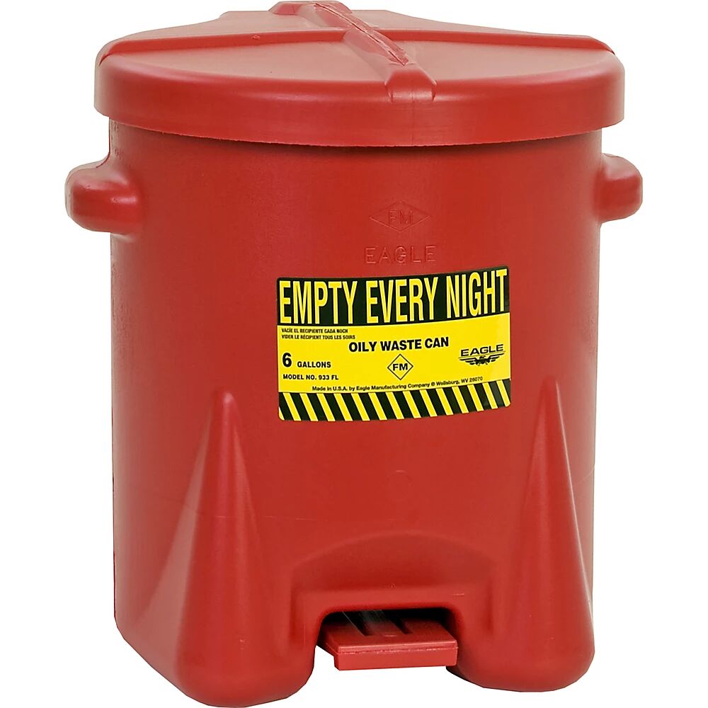 Justrite PE-Sicherheits-Entsorgungsbehälter für aggressive Medien Inhalt 23 l, mit Pedal rot