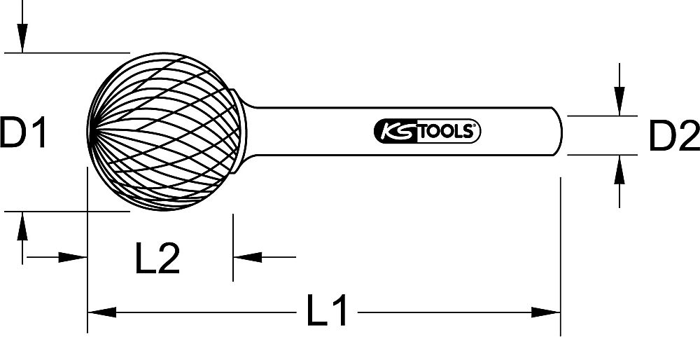 KS Tools HM Kugel-Frässtift Form D silber Ø 3 mm