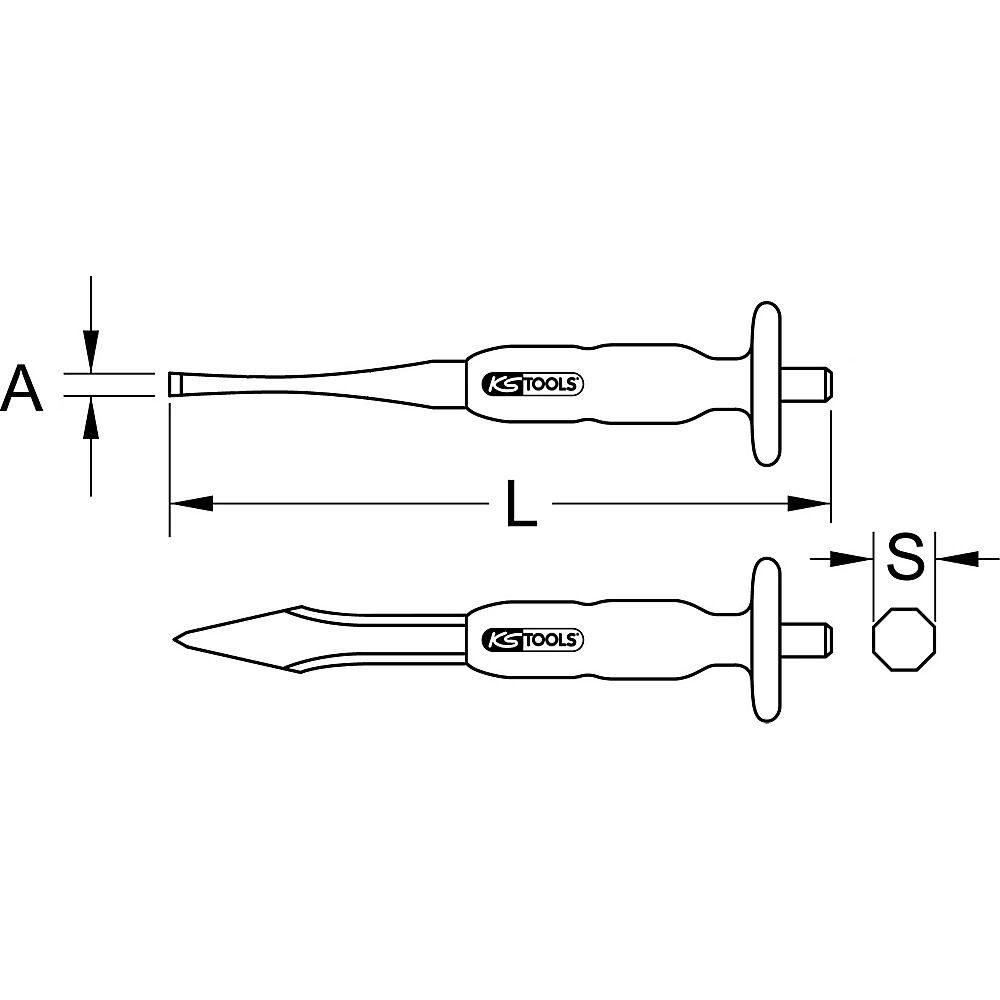 KS Tools Kreuzmeißel 8-kant, mit Handschutz 7 x 190 mm