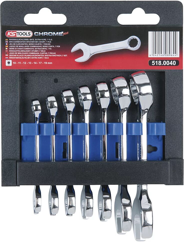 KS Tools CHROMEplus Ringmaulschlüssel-Satz, kurz metrisch 7 Teile, von 10 - 19 mm