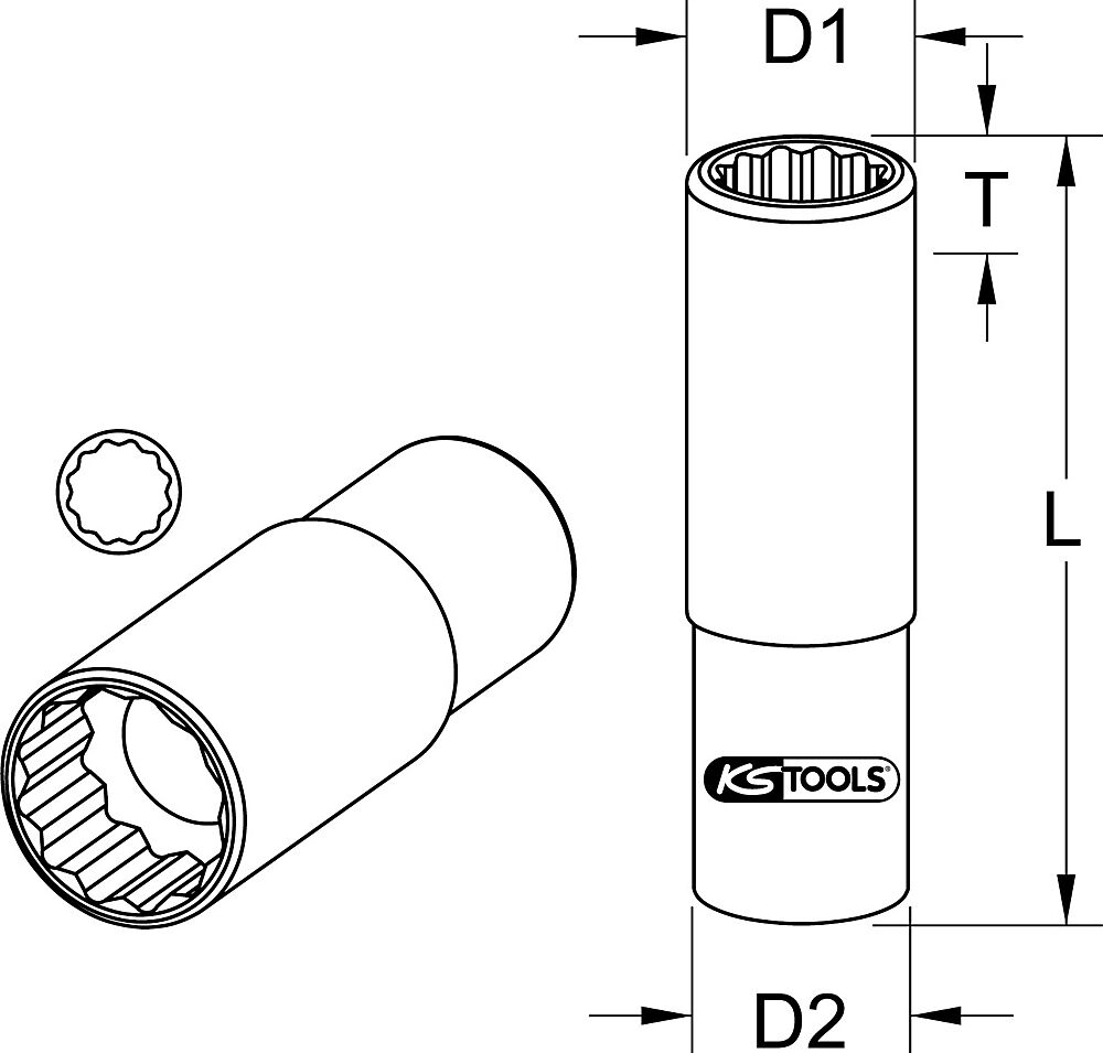 KS Tools 1/2'' Stecknuss lang 12-Kant, metrisch 20 mm