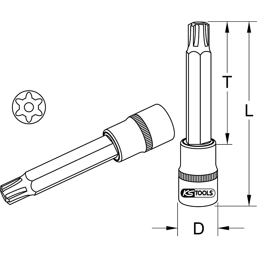 KS Tools 1/2'' CHROMEplus Bit-Stecknuss lang RIBE® mit Stirnlochbohrung M5