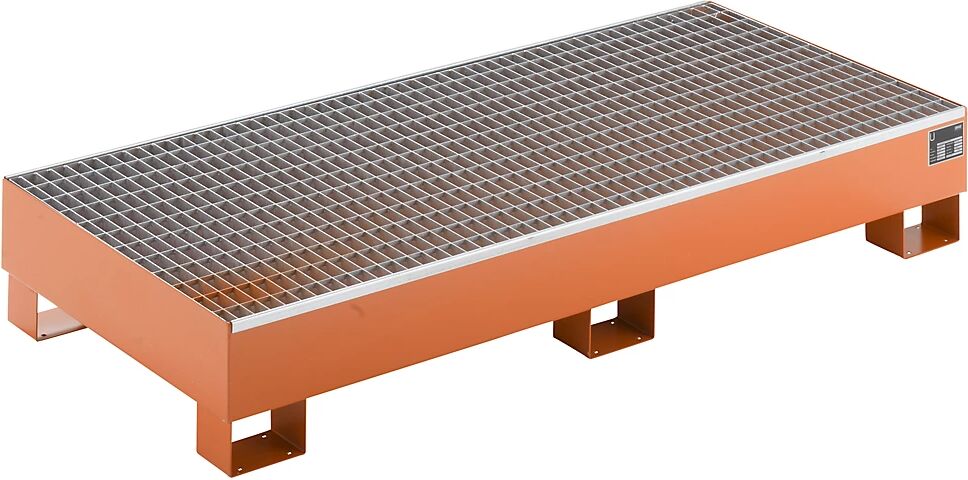 QUIPO Auffangwanne aus Stahlblech LxBxH 1800 x 800 x 275 mm orange RAL 2000, mit Gitterrost