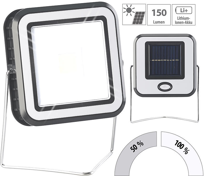 Lunartec Solar-COB-LED-Arbeitsleuchte im Baustrahler-Design,  3 Watt, 150 lm