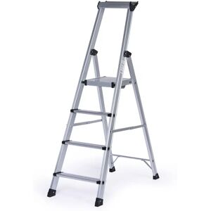 B2B Partner Einseitige Aluminiumtreppe mit Ablage, 1x4 Stufen, Höhe 0,935 m