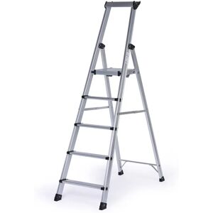 B2B Partner Einseitige Aluminiumtreppe mit Ablage, 1x5 Stufen, Höhe 1,18 m