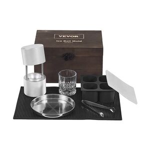 VEVOR Eiswürfelbereiter Eiswürfelformen Satz 60 mm, Eiswürfelform Eiskugelform mit Tropfschale & Eiszange & Glas, Strapazierfähige Eiswürfelformen Eiswürfelbehälter Silber Whisky, Americano