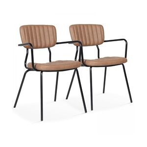 Oviala Business Satz von 2 Stühlen mit Armlehnen aus hellbraunem, beschichtetem Textilgewebe